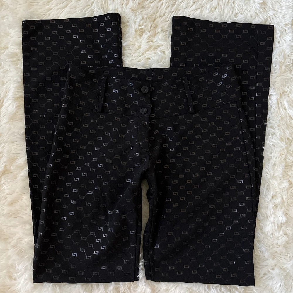 Durian Vintage Black Geometric Monogram Flare Pants Y2K Style 2557 Size L